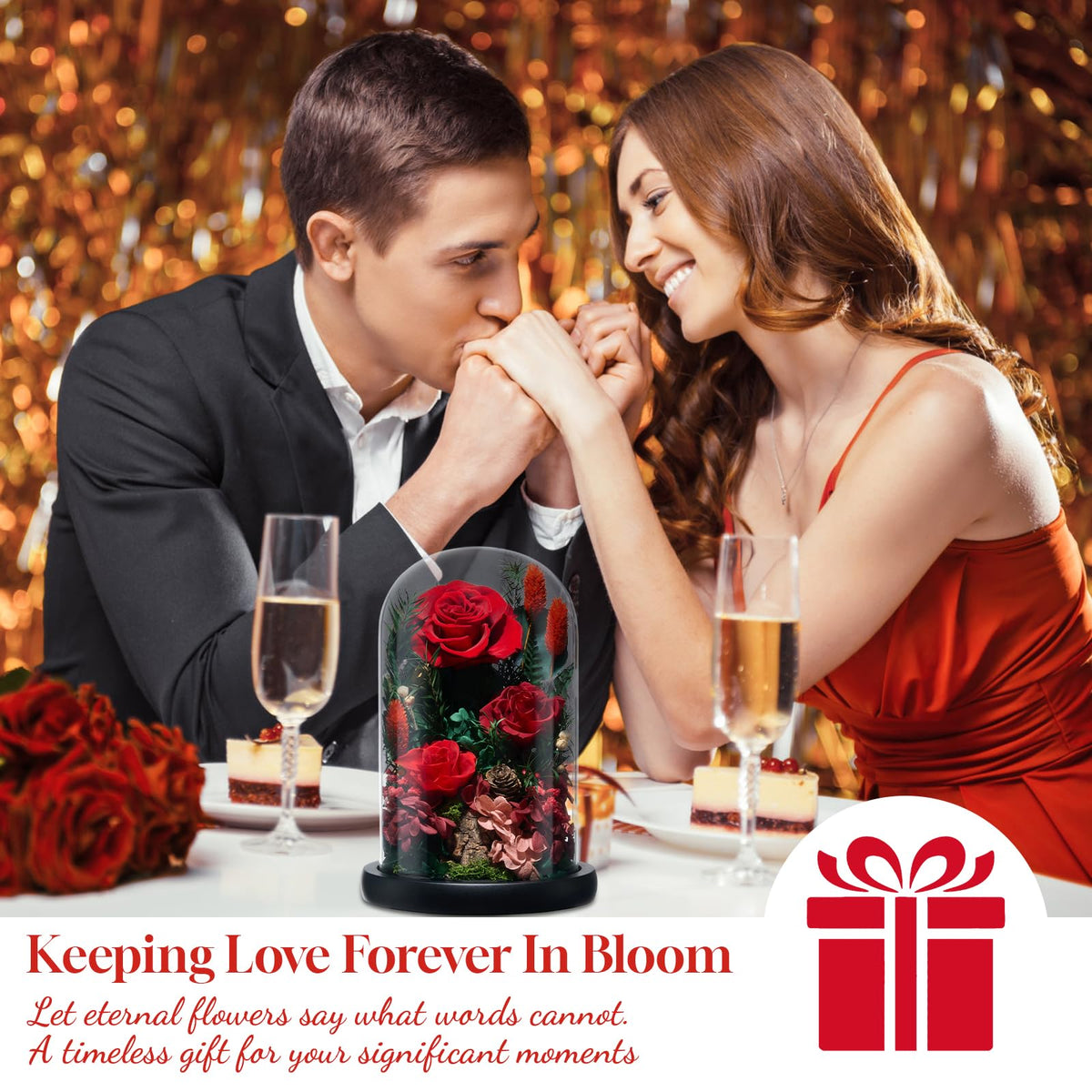 CuteWelt Preserved Roses,Forever Fresh Flowers 7.48in,Gift for Women,Mom,Grandma,Wife,Girlfriend,Sister,and Daughter Perfect for Birthday,Mother’s Day,Valentine’s Day (True Romance1)