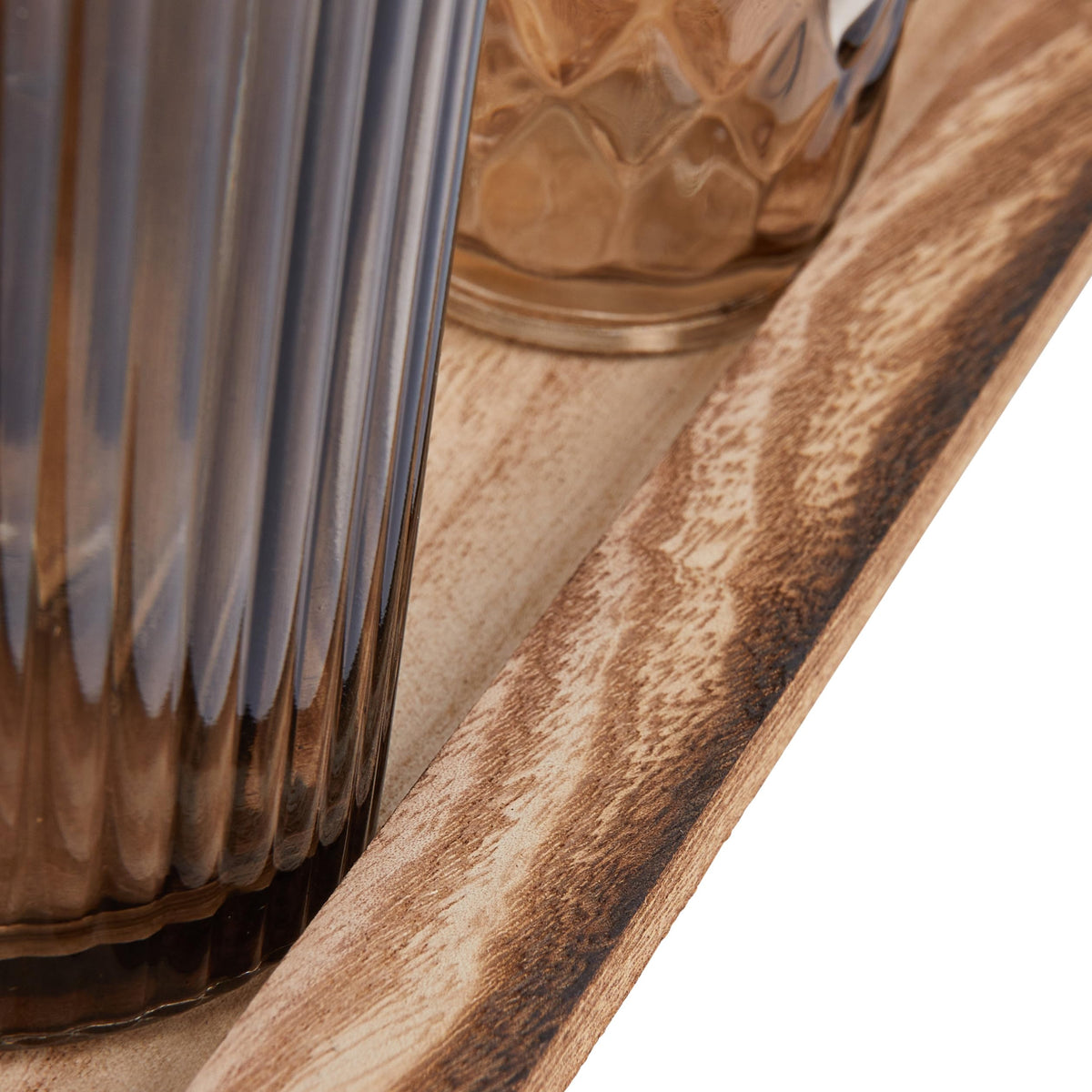 Wood Tray with 9 Brown Glass Votive Holders (Set of 10 Pieces)