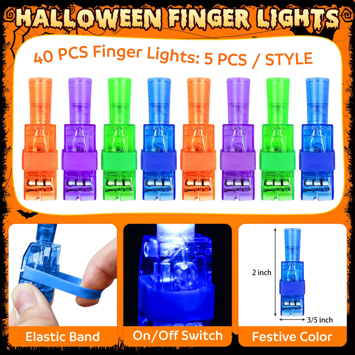 Malhaii Halloween Party Favors, 40 Finger Lights for Kids Halloween Goodie Bag Fillers Basket Pinata Stuffers Light Up Hallo ween Toys Bulk Party Favor bag Treats Non Candy Classroom Prizes Supplies