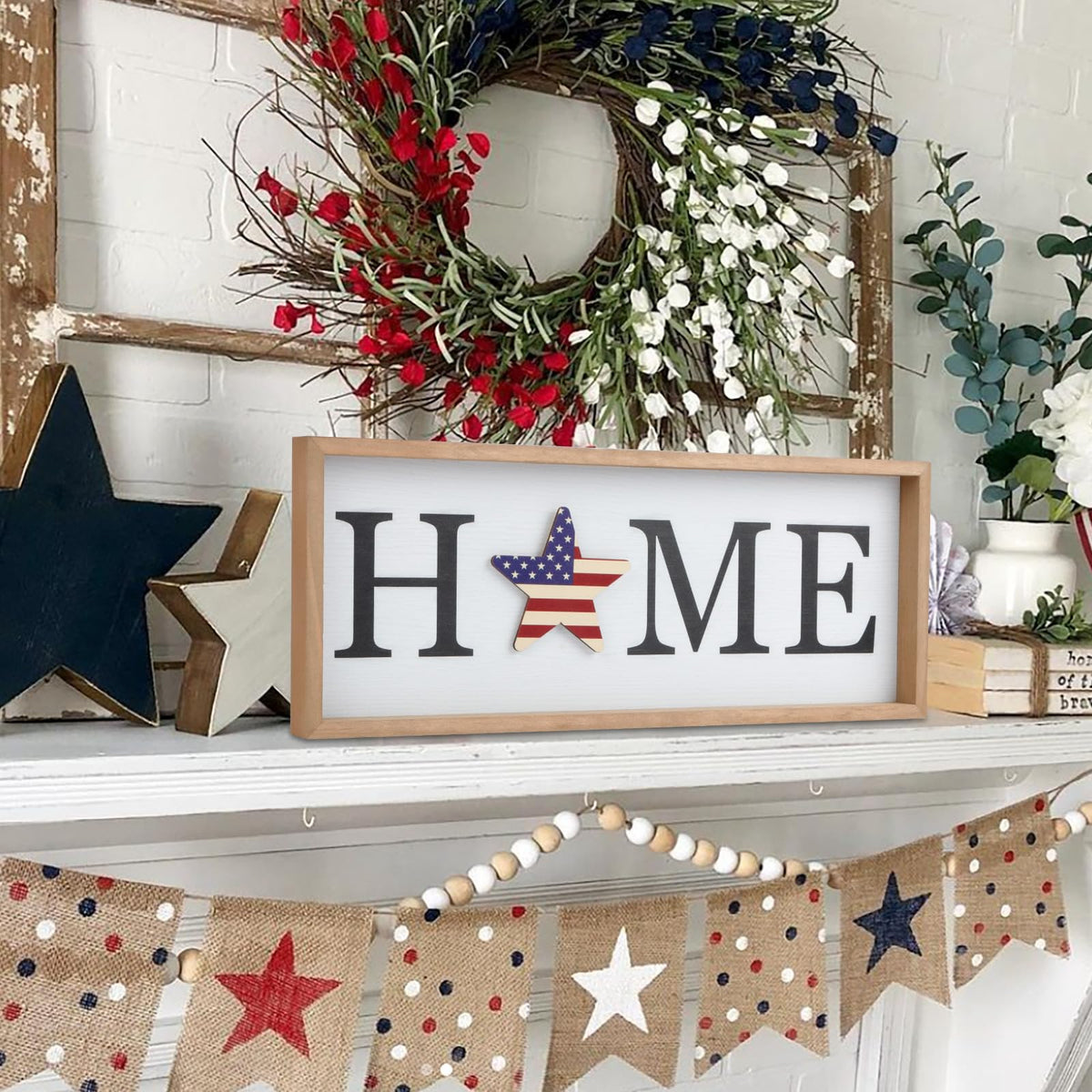 Interchangeable HOME Seasonal Tabletop Sign with 12 Pcs Seasonal Icons Wooden HOME Sign for All Seasons Shelf Mantel Windowsill Decor