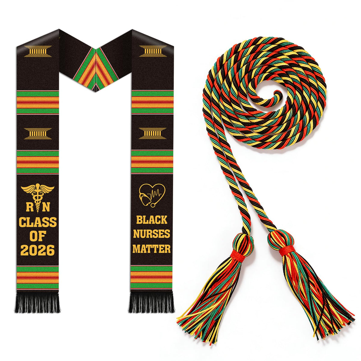 Silkovahamd RN Black Nurses Grauation Stole - Kente Graduation Stole Honor Cord, 2026 Nursing School Black Female Nurse Graduates Medical Academic Ceremony Accessory Gifts
