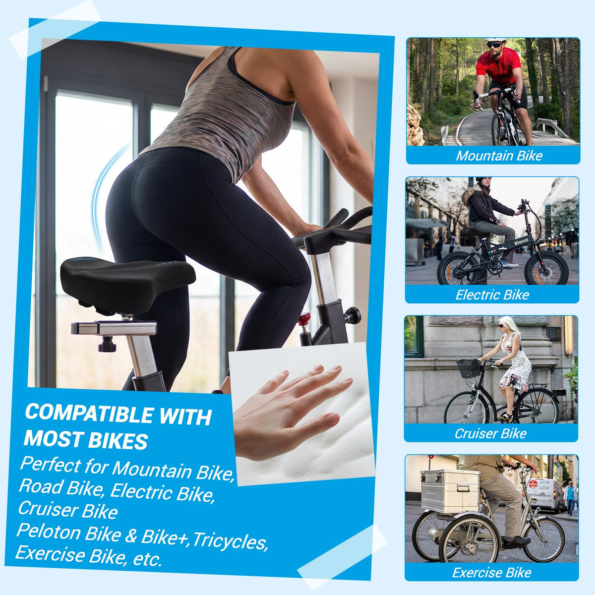 2026 New Ultra-Wide Oversized Bike Seat Cushion for Men & Women, Comfort Memory Foam Bicycle Saddle, Waterproof Universal Bike Seat for Peloton Exercise Road Mountain Cruiser Electric City Bikes