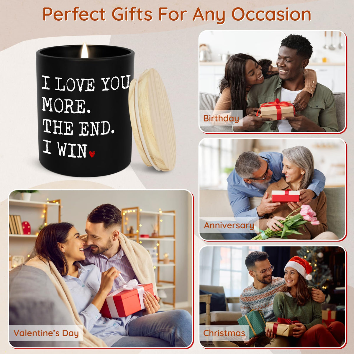 GAUDORA Anniversary Wedding Gifts for Women Men - I Win Vanilla Lavender Scented Candle 10 oz - Anniversary Wedding Birthday Gifts for Him Her, Couple Gift for Boyfriend Girlfriend Husband Wife