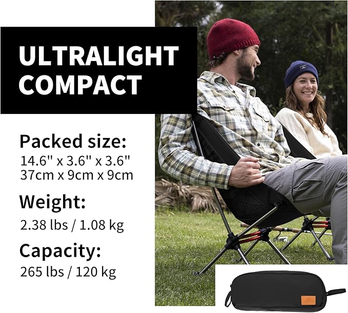 Naturehike YL08 Ultralight Camping Chair, 2.38 LBS Portable Backpacking Chair with Anti-Sinking Feet, Lightweight Compact Folding Hiking Camp Chair