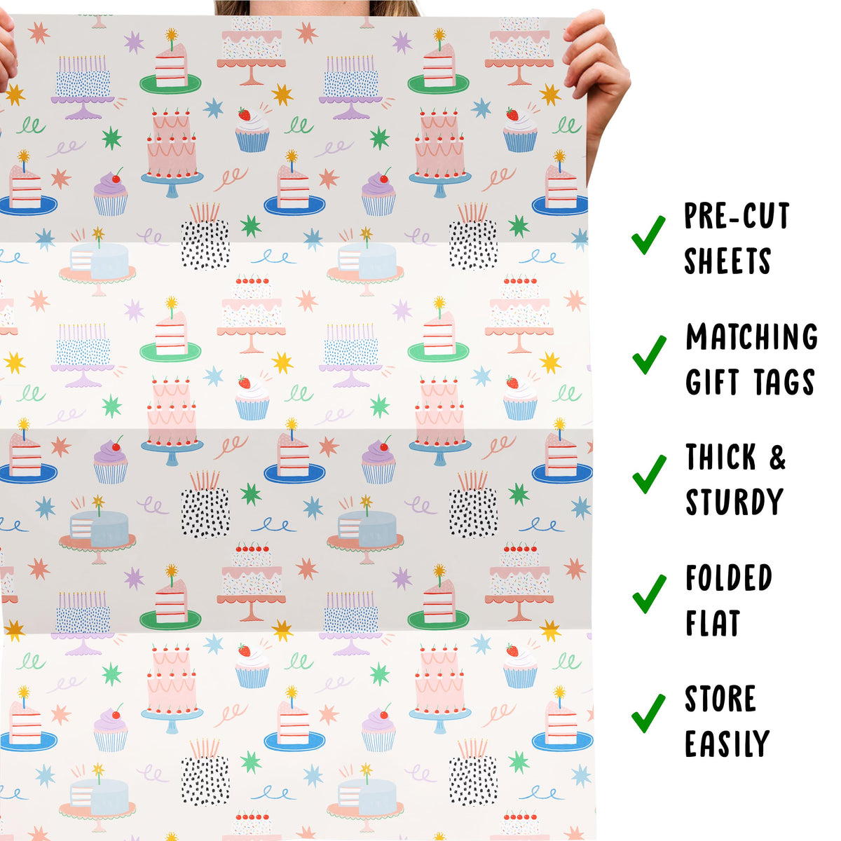 CENTRAL 23 Birthday Wrapping Paper For Women - 6 Sheets Of Girly Gift Wrap For Her - Birthday Cakes Confetti - For Mom Wife Sister Niece Cousin - Recyclable