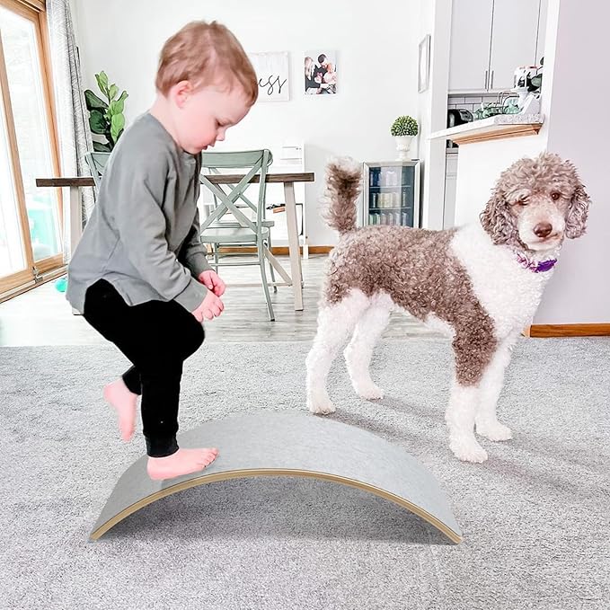 Gentle Monster Wooden Wobble Balance Board, 35 Inch Rocker Board Natural Wood, Kids Toddler Open Ended Learning Toy, Yoga Curvy Board for Office & Classroom Adult