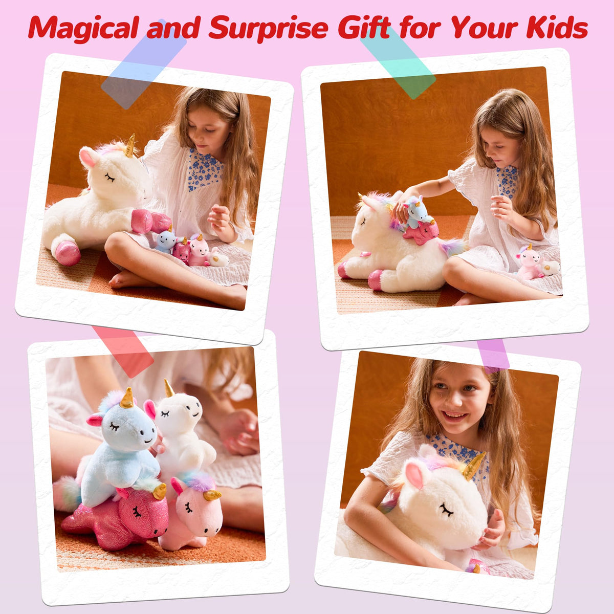 Vposyako 5 Pieces Unicorn Toys Stuffed Animals for Girls, 1 Mommy Unicorn with 4 Babies, Soft Plush Toys Gifts for Girls 3 4 5 6 7 8 9 Years, Kids, Children, Christmas, Birthday, Valentine's