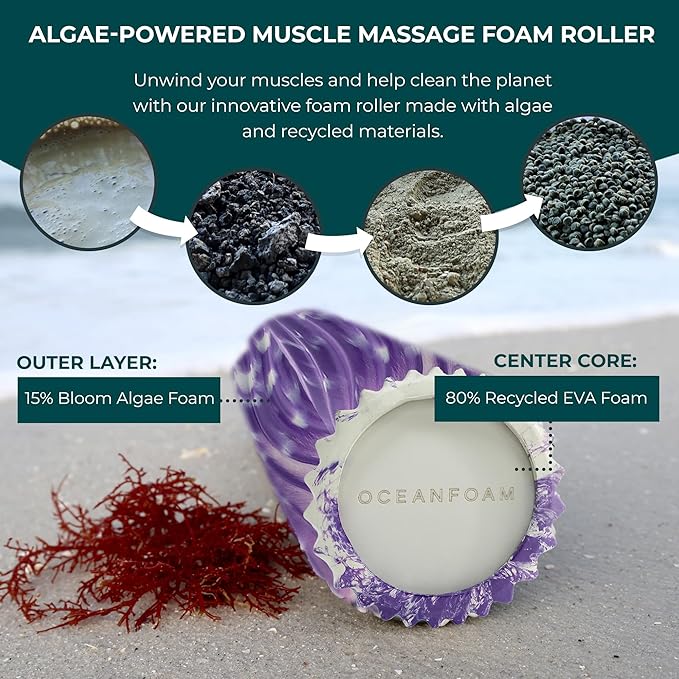 Oceanfoam Ripple Travel Foam Roller (11" x 3.35") Firm Mini Foam Roller for Physical Therapy, Deep Tissue Massage, Back Pain - High Density, Ergonomic Wave Textured - Yoga, Exercise (Purple Marbled)