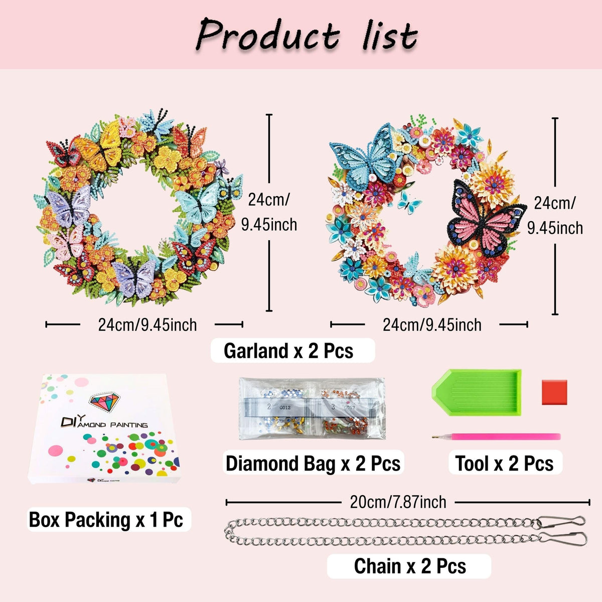 Muzagroo Art Garland Diamond Art Kits for Adults 5D Diamond Hanging Ornament Kits for Windows DIY Special Shaped Diamond Dot Kits Crystal Window Hanging Pendant 2PCS (Garland)