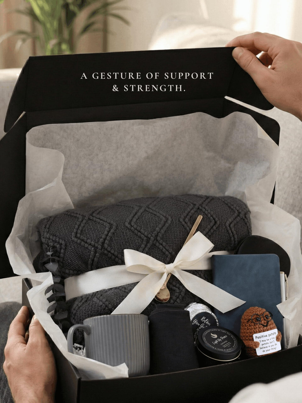 Get Well Soon Gift Baskets for Men&Women- Self Care Package/Brithday - After Surgery, Sympathy Gifts for Loss of Loved One, Thinking of You/ Grief /Bereavement /Miscarriage Gifts (Grey & Navy Blue)