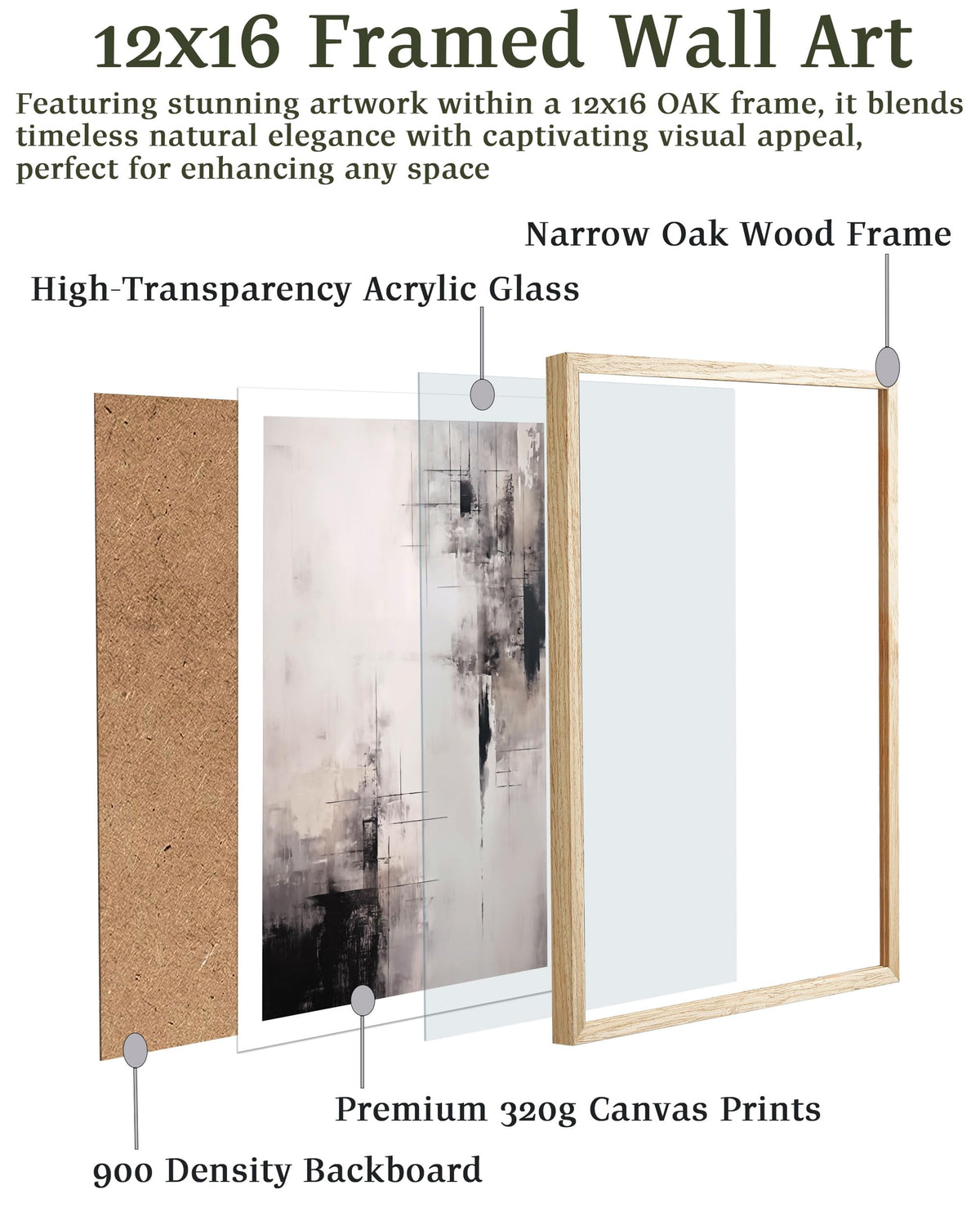 EcoHest Framed Wall Art Wabi-Sabi Japandi Style in Neutral Beige Tones, 12x16 in OAK Wood Minimalist Canvas Wall Art, Modern Simple Contemporary Bedroom Decor,Japandi Art Set of 1 for Living Room