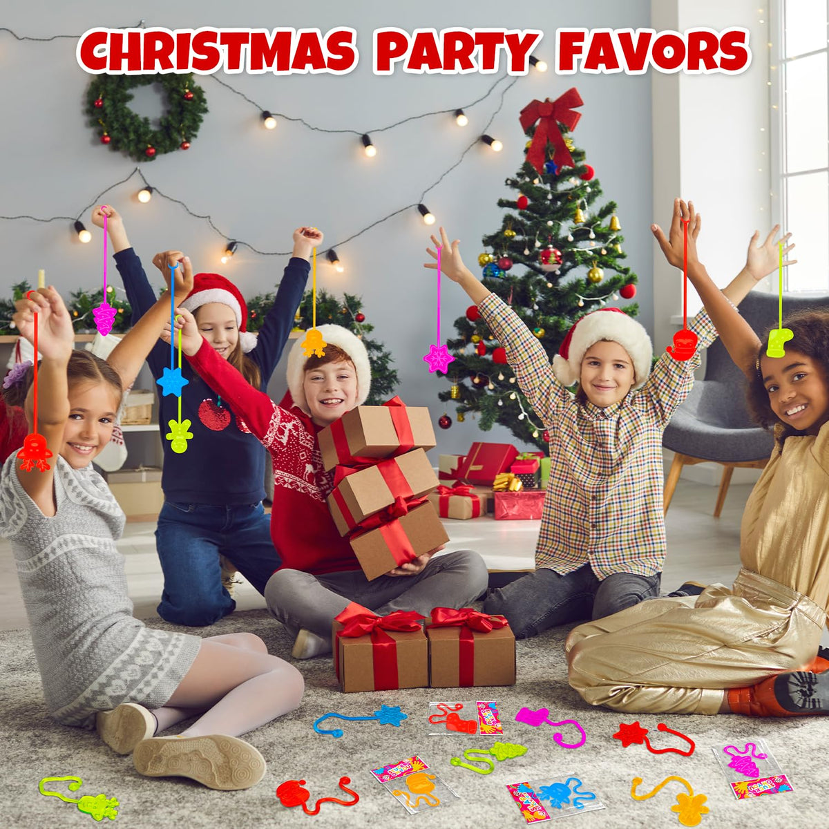 Christmas Goodie Bag Stocking Stuffers for Toddlers 30-100 PCS, Xmas Sticky Hands Party Favors for Kids, Holiday Classroom School Prize Toys Gifts for Student, Christmas Pinata Treat Bag Filler