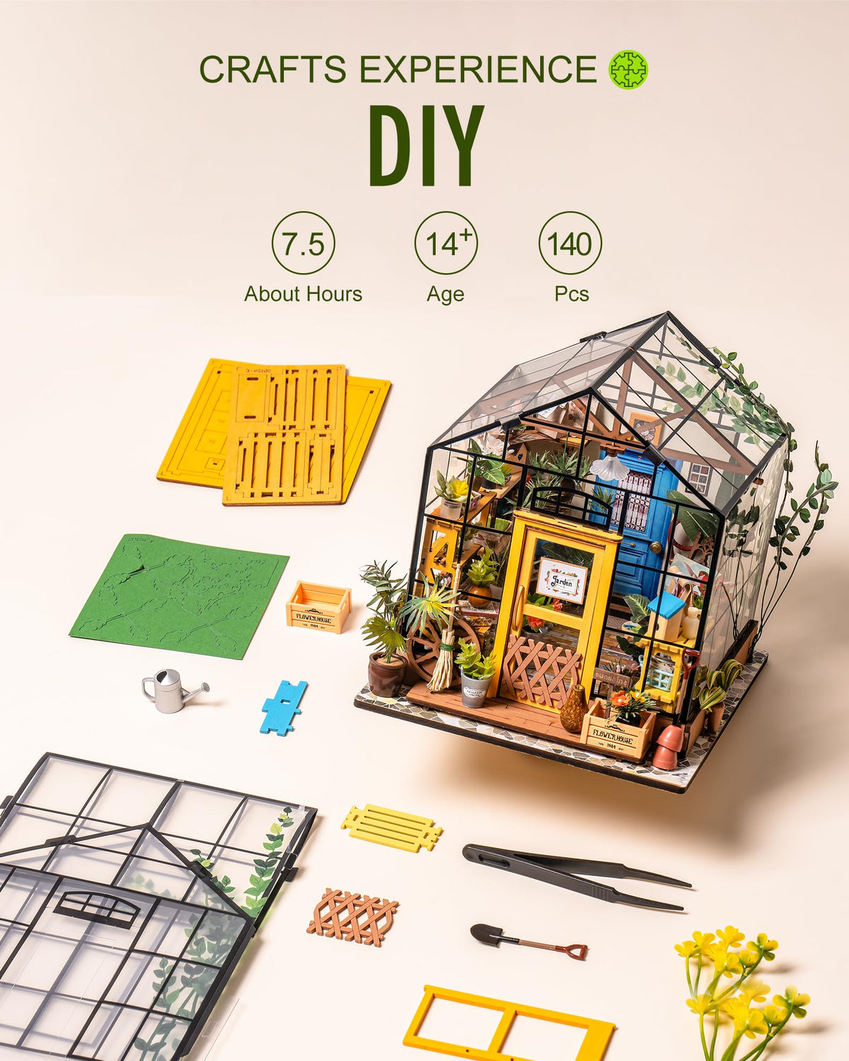 Rolife DIY Miniature Greenhouse Kit, Tiny/Mini House Making Kit with Furniture for Adults, Furniture, Halloween/Christmas Decorations, Gifts for Family and Friends (Cathy's Greenhouse)