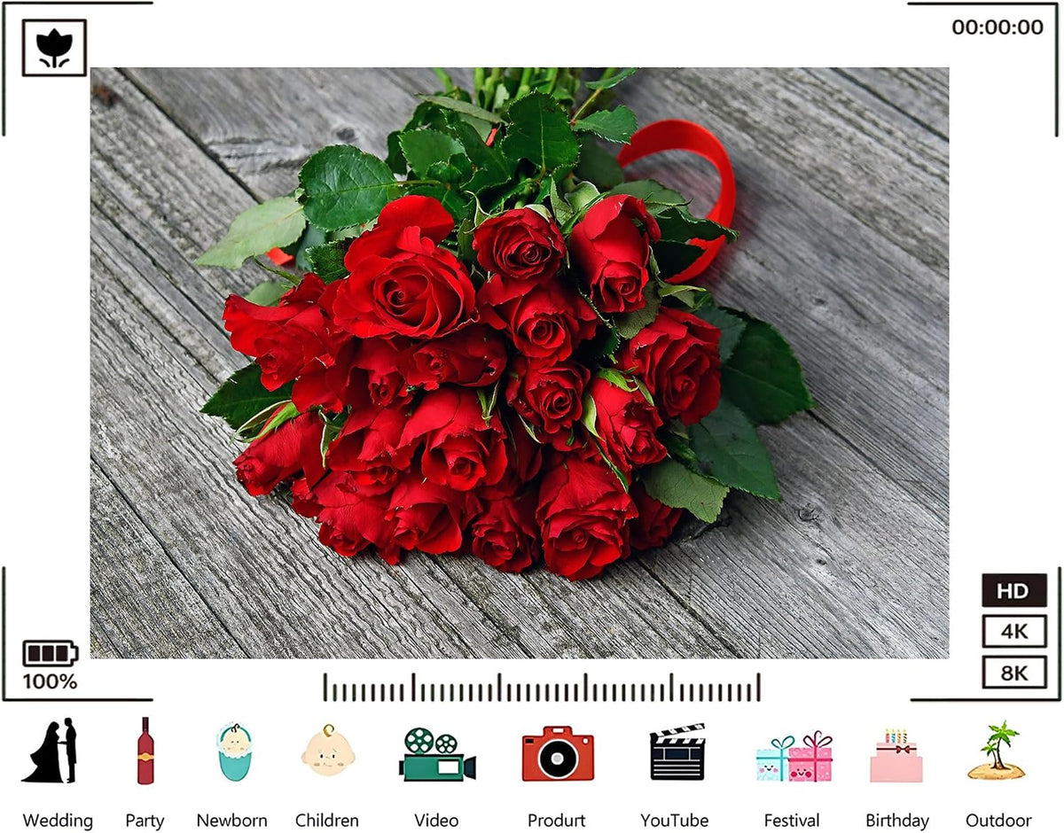TryKid 9x6ft Romantic Red Rose Bouquet Backdrop Fresh Flower Gift Photography Background Valentine Day Wedding Party