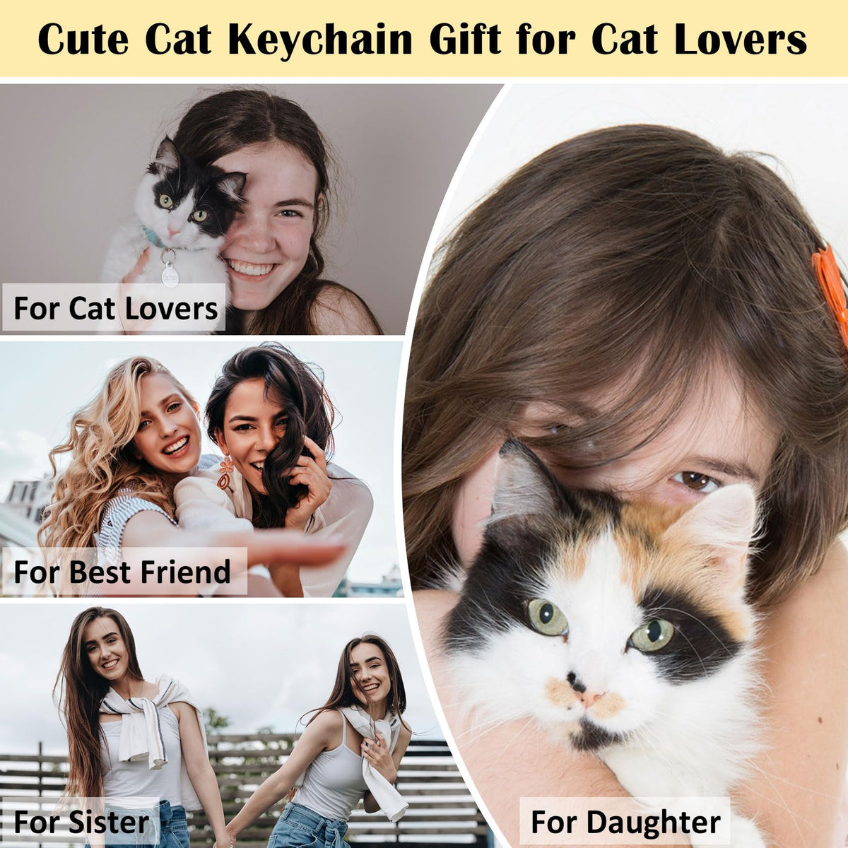 JEWAB Cute Black Cat Keychain for Women Men, Cool Stuff Cats Lover Gifts Ideas For Women, Funny Cat Keychain Decor Halloween Gifts Basket Stuffers Christmas Birthday