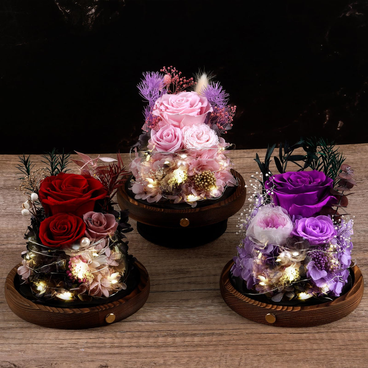 Large Preserved Flowers with Card&Box-Flowers for Delivery Prime,Eternal Rose with Lights,Roses in Glass Dome,Romantic Gift for Her,Decoration,Fresh Rose Flowers for Mom, Birthday, Anniversary (Pink)
