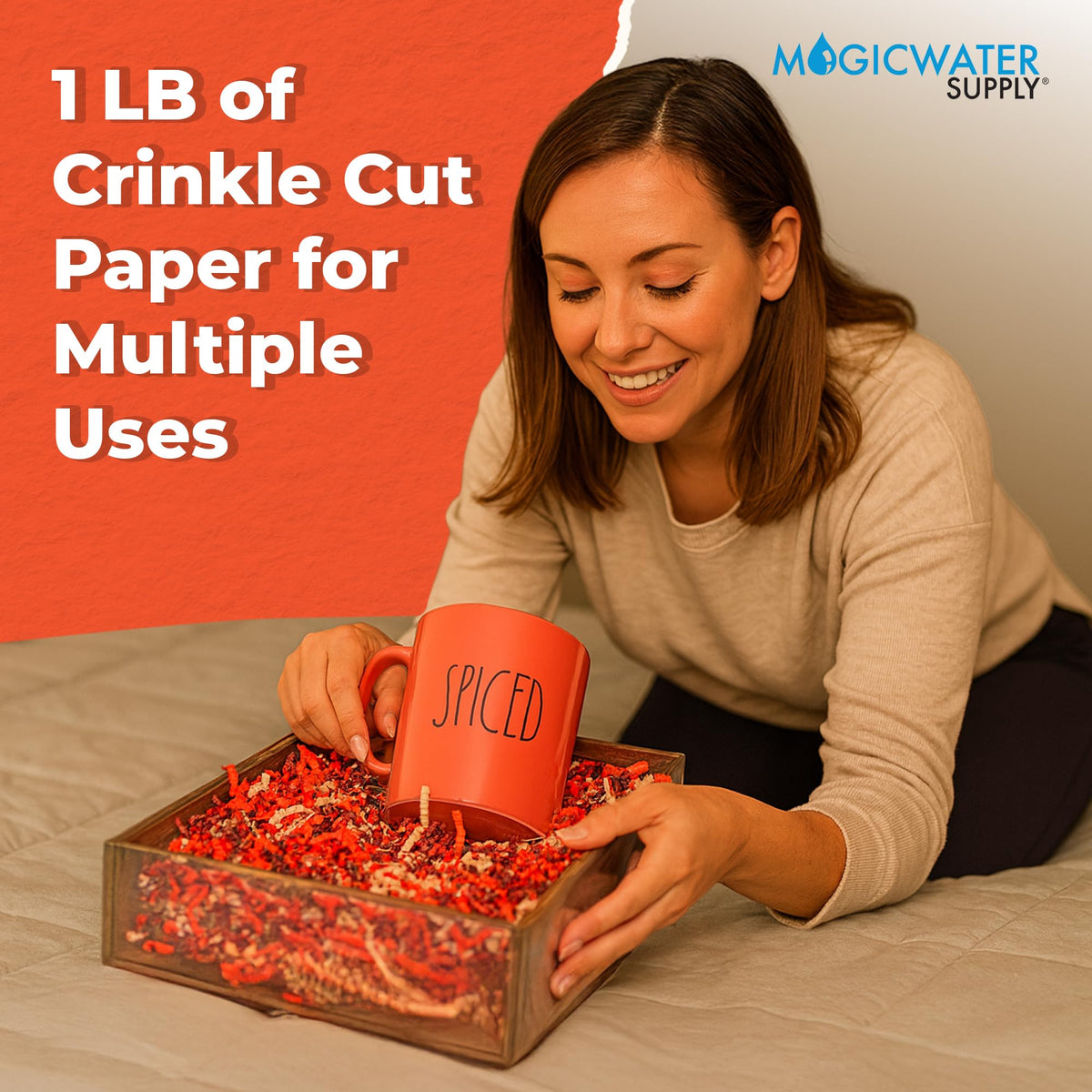 MagicWater Scented Crinkle Cut Paper - 1 LB - Pumpkin Spice - Perfect for Shredded Paper Filler, Basket Filler, Gift Boxes, Bridesmaid Gifts, Christmas Stuffers & More – For All Occasions