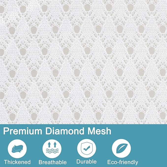 Polecasa Extra Heavy Duty Large Diamond Mesh Laundry Bags with Drawstring Closure & ID Tag, 24 x 36 inches Washable Storage Bag, Laundry Accessory for Hamper, College, Travel, Sports, Dorms, White