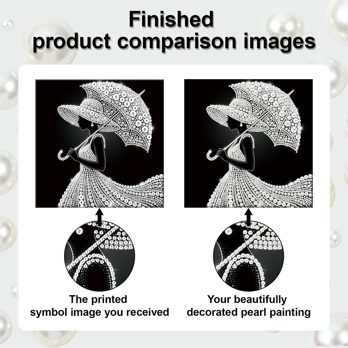 pigpigboss Umbrella Lady Diamond Painting Kit with Wooden Frame, Special Shaped Pearl Diamond Art for Adults Beginners Home Wall Decor (9.84 x 9.84 x 0.59 inches)
