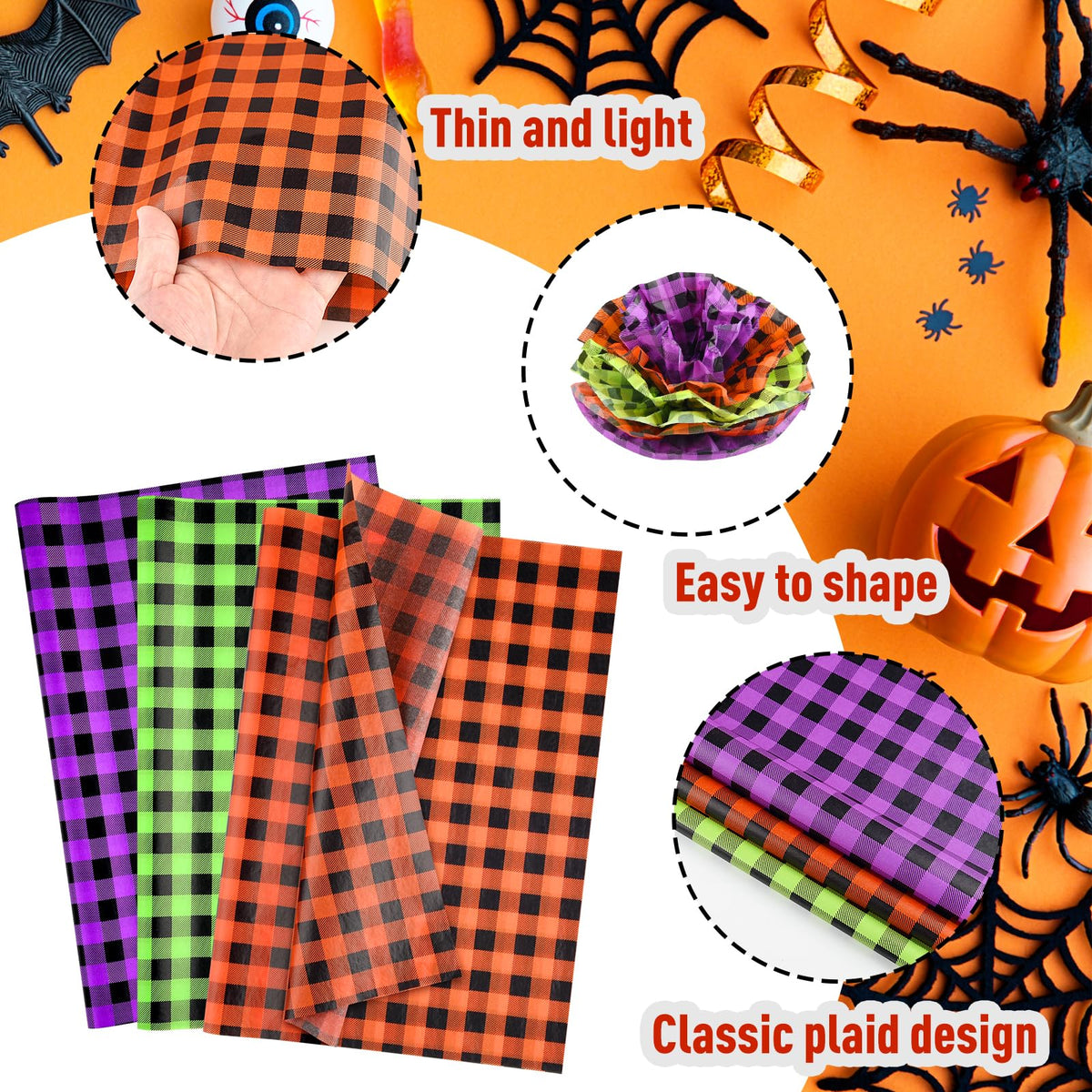 NEBURORA 100 Sheets Blue Tissue Paper Bundles 60 Sheets Halloween Tissue Paper