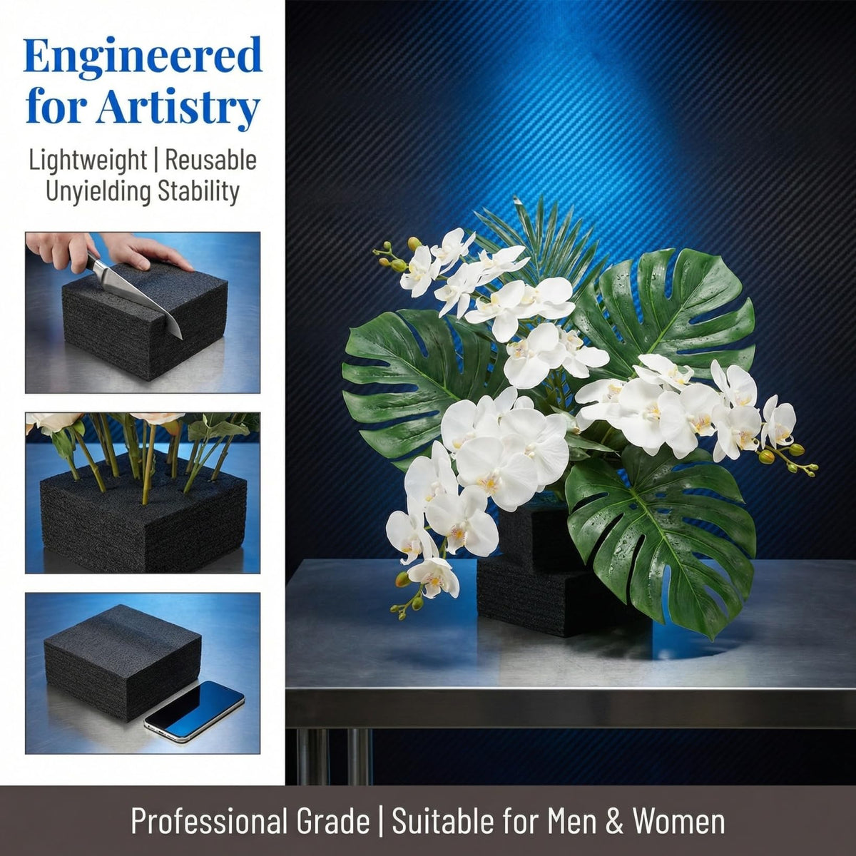 Levemolo Black Floral Foam Sheets 2 Pack 5.90X5.70X2.95 Inch High Density Cushioning Base for Artificial Flowers Floral Arrangement Supplies Reusable Crafting Blocks