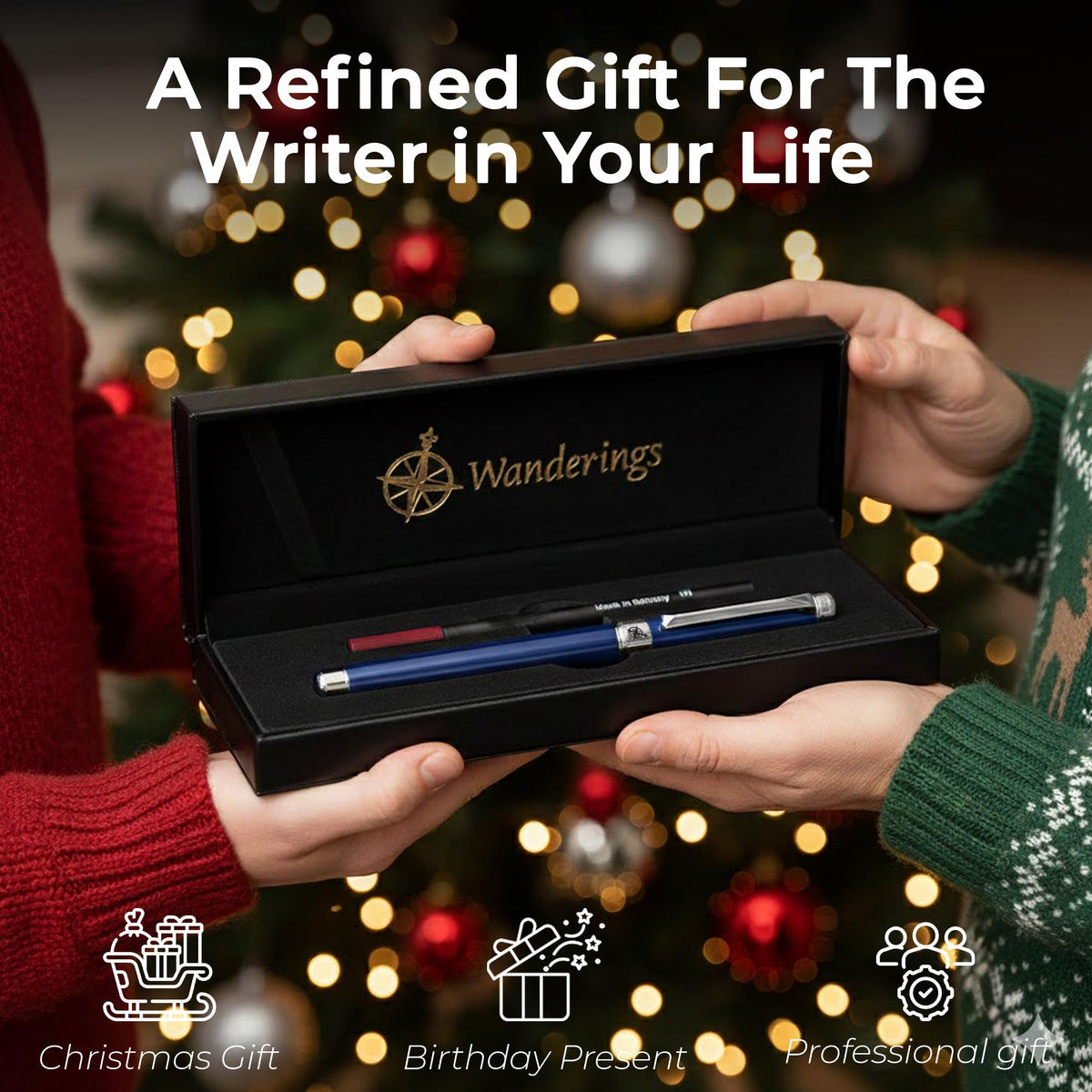 WANDERINGS Premium Rollerball Pen with German Ink – Perfectly Balanced for a Superb Writing Experience, Chrome Accents – Blue Breeze - Includes a Schmidt Refill in a Giftable Presentation Case