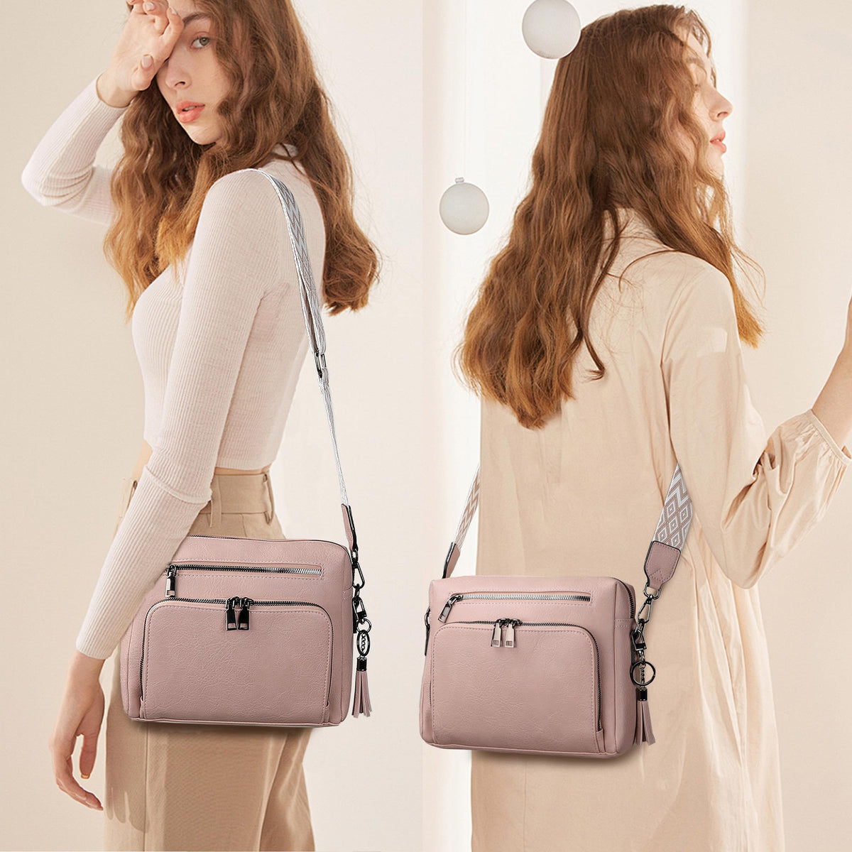 TANTOMI Crossbody Bags for Women Trendy Crossbody Purse Shoulder Handbags Vegan Leather Built in Wallet for Traver-Pink