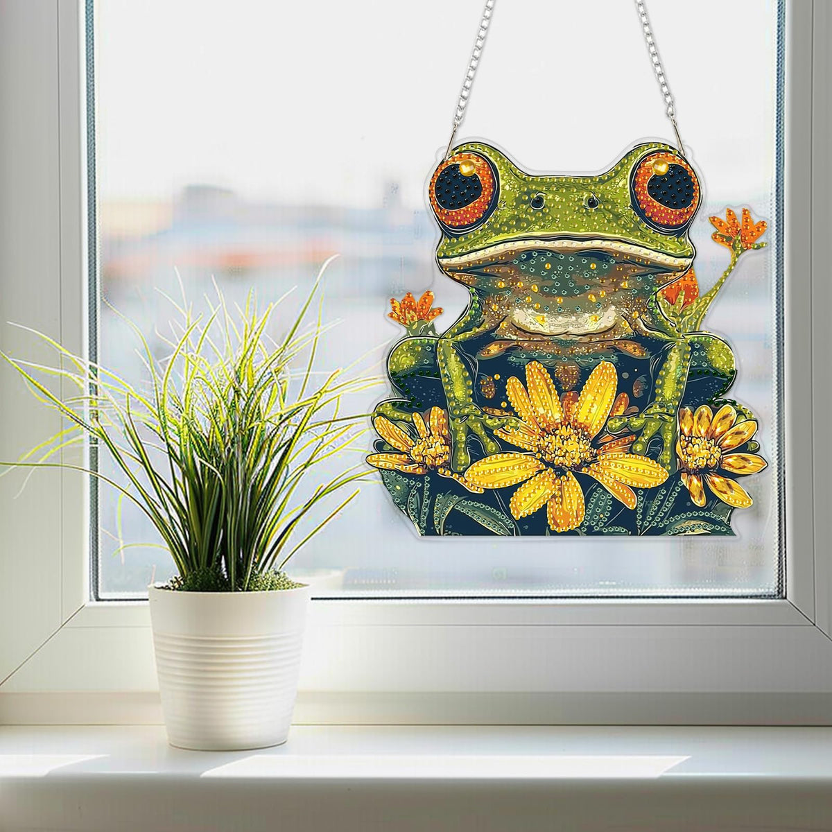 SENQAO Frog Diamond Art Hanging Kit for Adult, Special Shaped Rhinestone, DIY Acrylic 5D Diamond Art Painting Window Pendants Home Garden Wall Hanging Kits Hanging Ornament