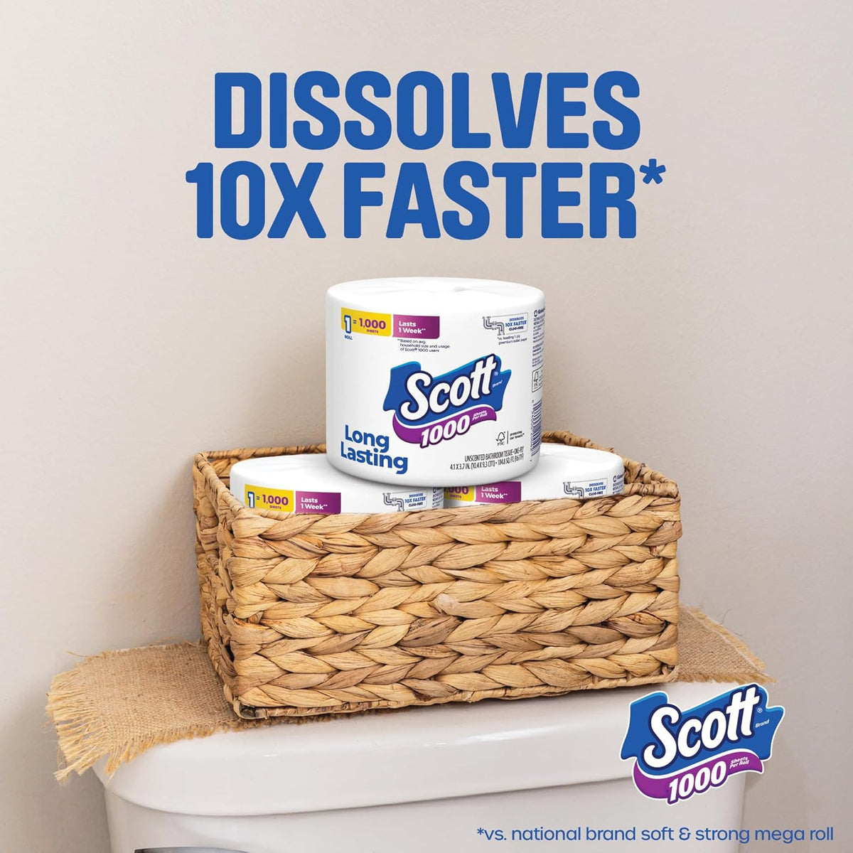 Scott 1000 Toilet Paper - Septic-Safe 1-Ply Tissue | 8 Rolls for Long-Lasting Use