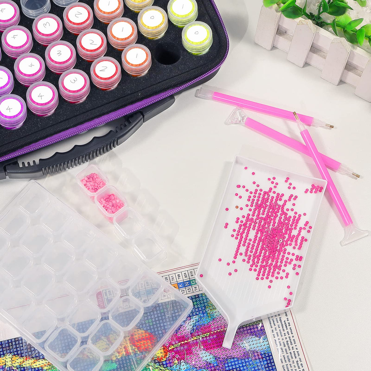 CAIOVSE Diamond Painting Storage Containers,60 Slots Diamond Painting Accessories Kits Diamond Art Accessories and Tools for Craft Jewelry Rhinestones Bead Organizer