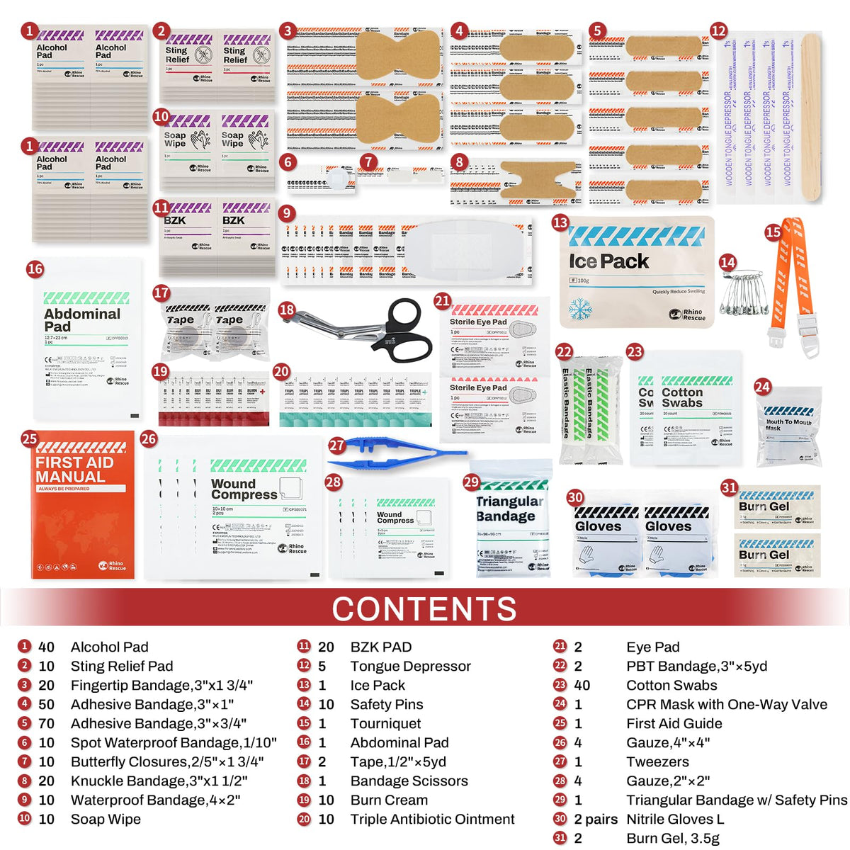 RHINO RESCUE 371 Pieces OSHA All-Purpose First Aid Kit, 100-Person Home & Office Professional Medical Supplies, Ideal for Emergency, School, Business