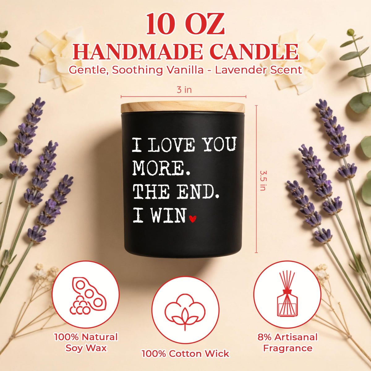 GAUDORA Anniversary Wedding Gifts for Women Men - I Win Vanilla Lavender Scented Candle 10 oz - Anniversary Wedding Birthday Gifts for Him Her, Couple Gift for Boyfriend Girlfriend Husband Wife