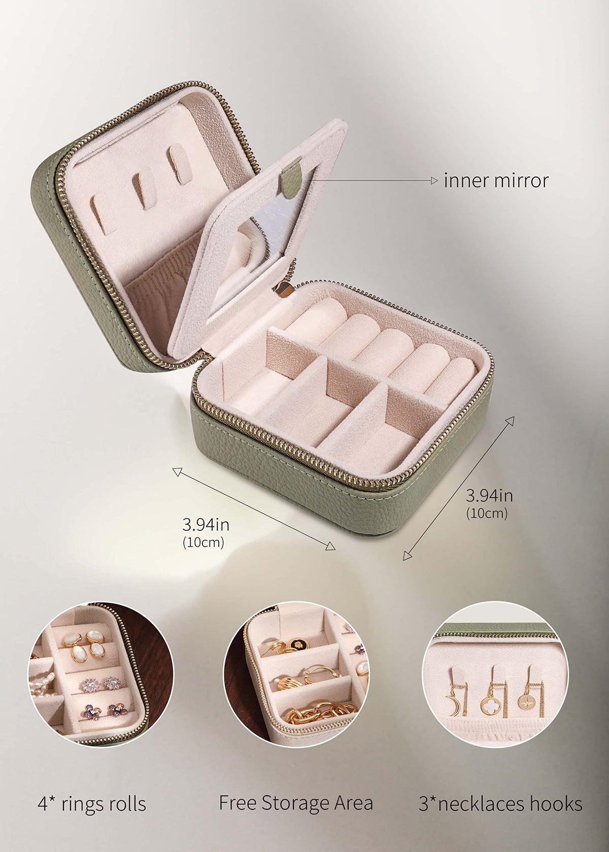 S.Leaf Travel Jewelry Organizer Boxes for Women Small Portable Necklace Earrings Bracelet Rings Travel Case Best Friend Birthday Gifts for Women Trendy (01_Lychee_Sage_Green)