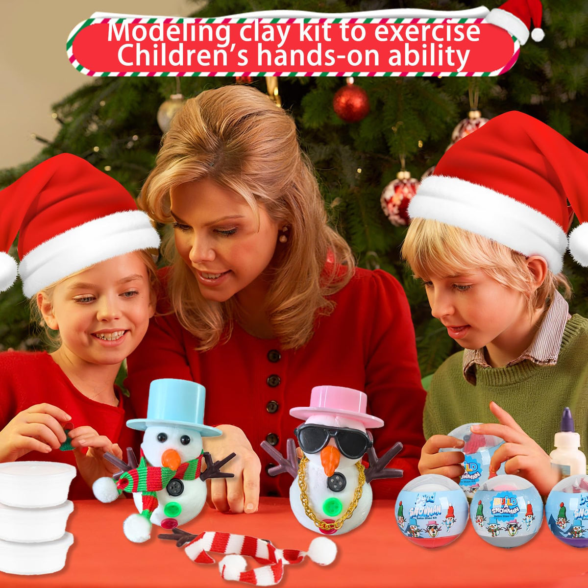 BEIGUO Christmas Crafts 4 Pack Colorful Balls with Modeling Clay Snowman DIY Kit for Kids Boys Girls Christmas Stocking Stuffers Gifts