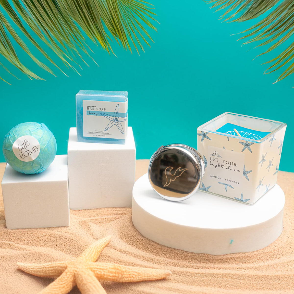 Mother's Day Ocean Themed Gifts for Women. 15pc Gift Basket Filled with Beach Lover Essentials and Spa Gifts for Her. Thinking of You for Mom, Friends, Coworkers, Birthday Gift for Woman