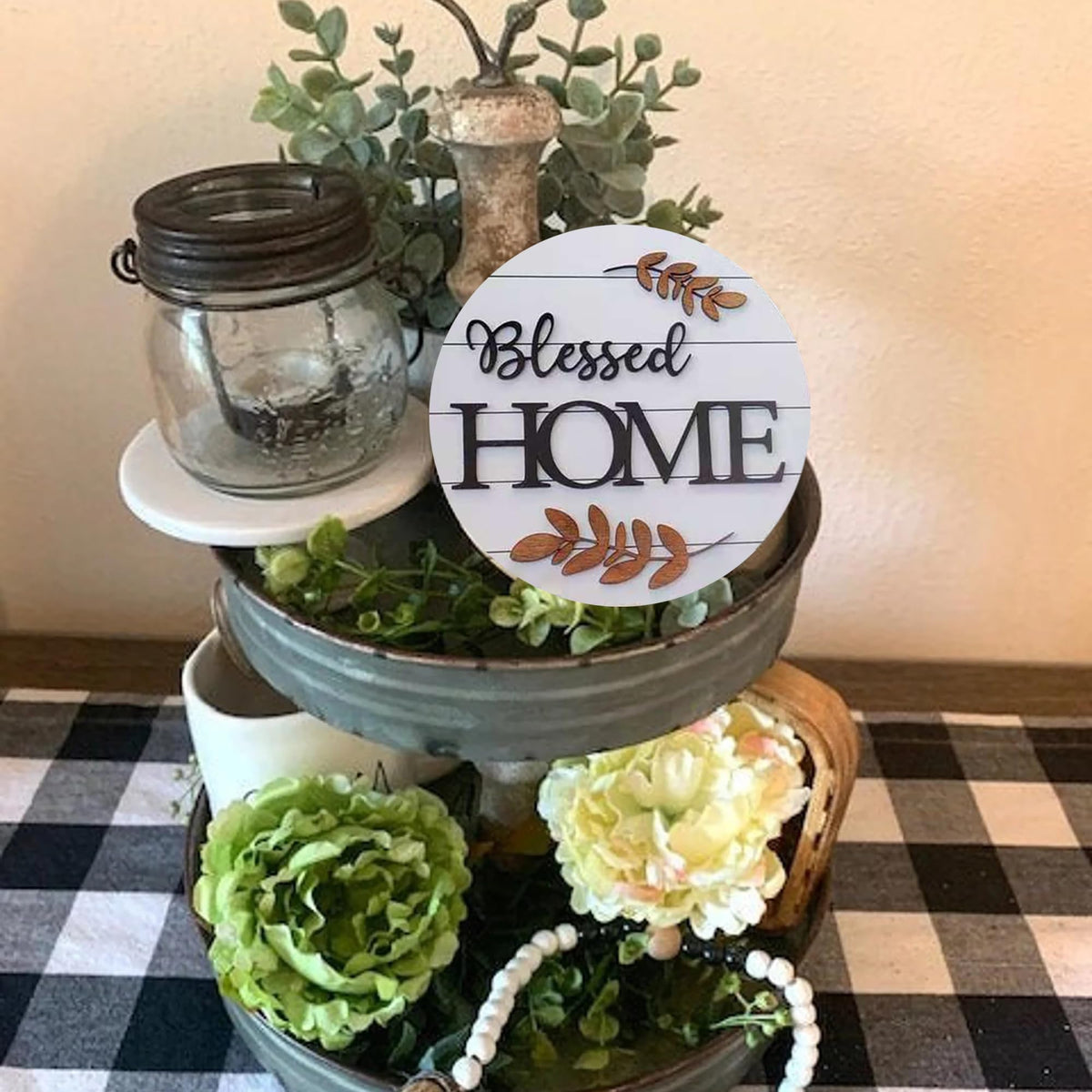 Dazingart Housewarming Gifts for Home Decoration, Farmhouse Home Tiered Tray, May Love Be The Heart of This Home Mini Wooden Book Stack, Family Home Decor Book Bundle Blessed Signs (Blessed Home)