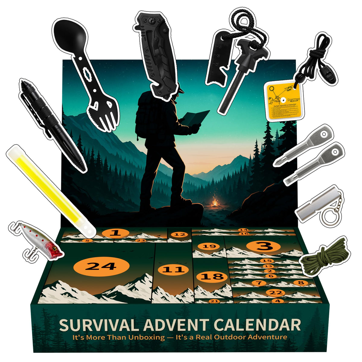 Rubypop Survival Advent Calendar 2026 for Adults, 24 Day Christmas Countdown for Men with Outdoor Survival Kit Emergency Tool Xmas Holiday Surprise Gifts for Outdoor Lovers