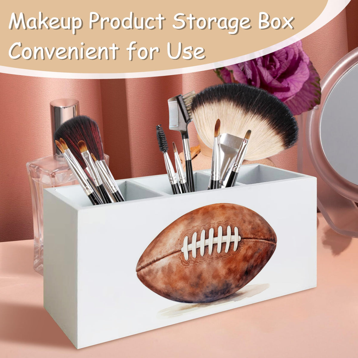 YTRGI American Football Pen Pencil Holder Organizer for Desk, Gifts for Football Fan Lovers Players Wooden Box Block Sign for Home Office Tabletop Decor