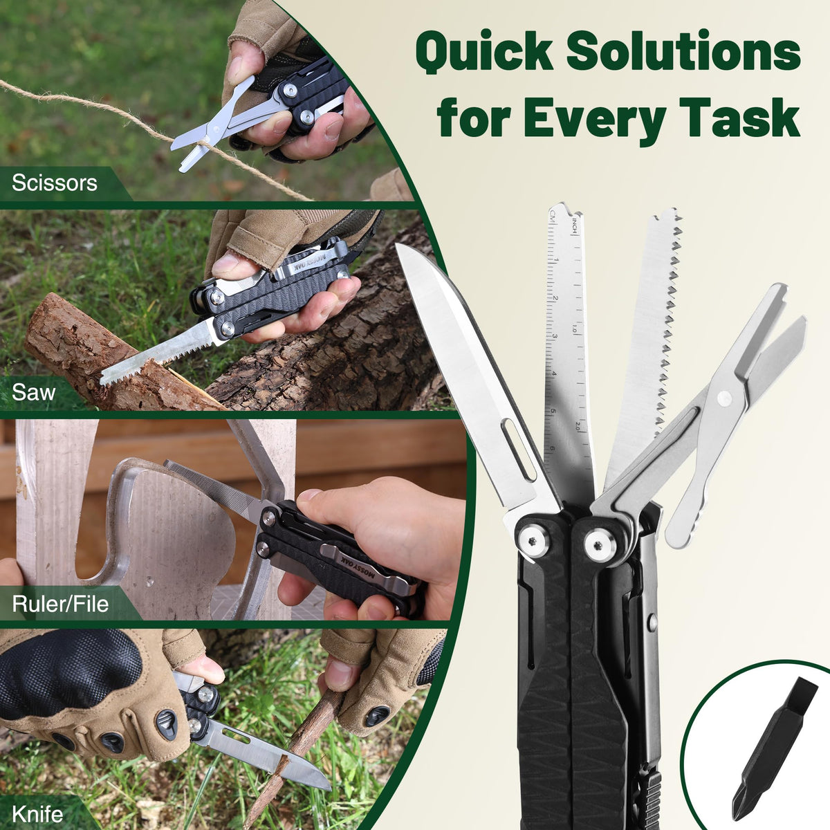 MOSSY OAK Multitool, 17-in-1 EDC Multi Tool with CNC-Machined Steel Pliers, G10 Anti-Slip Handle, Nylon Sheath & Belt Clip – Durable MultiTool for Camping, Hiking, Hunting, Survival, and Everyday Use