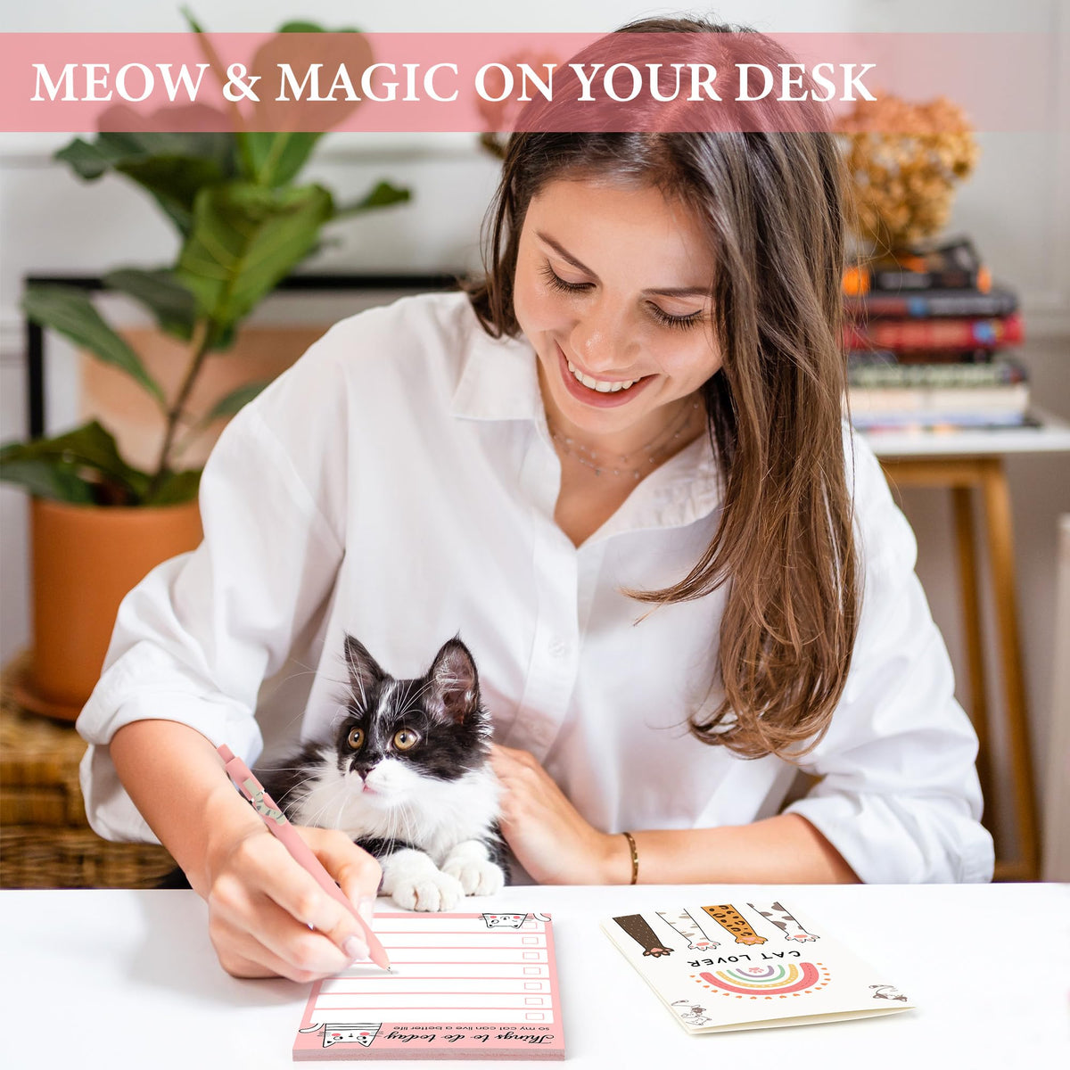 Verouis Cat Mom Gifts for Women Unique Cat Themed Gift for Cats Lovers Gifts for Women Funny Cats Accessories for Woman - Kitty Paw Socks Keychain Pen Candle Cup Sticky Notes Makeup Bag Card