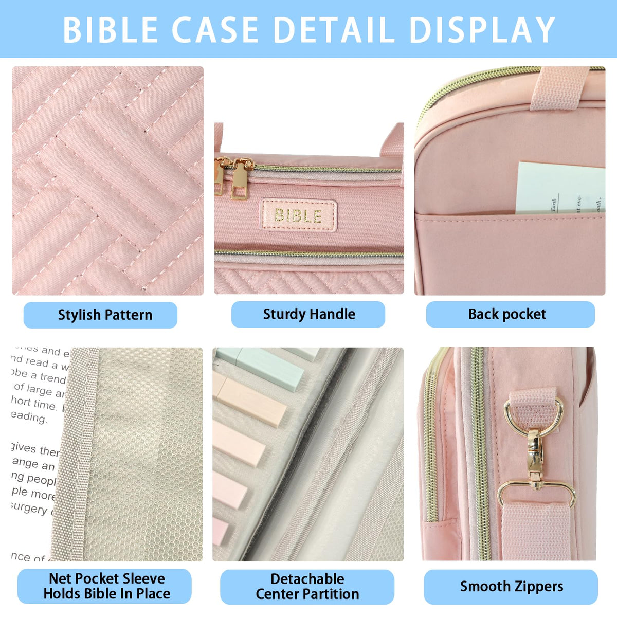 Bible Cover for Women Bible Case, Large Bible Bag, Bible Study Supplies Bible Journaling Kit Book Carrying Case with Bible Highlighters Tabs, Valentines Day Christian Gifts for Women (Pink)
