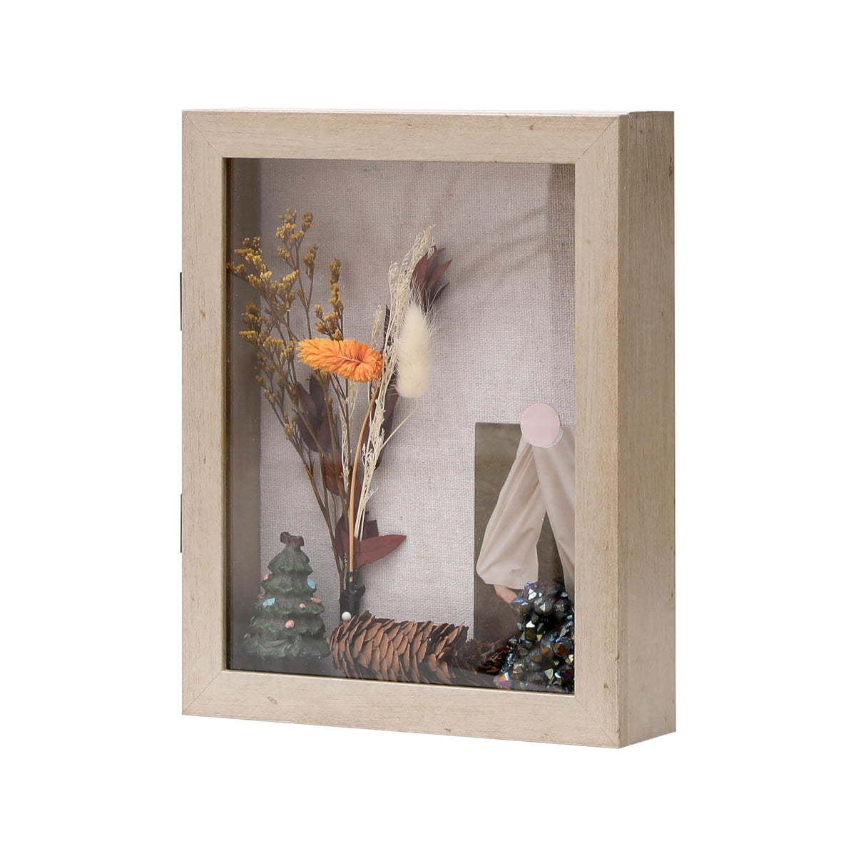 DEMAIKE 8x10 Shadow Box Frame with Linen Back, Wood Glass Display Case for Medals, Photos, Memorabilia, Awards - Pins Included- Champagne