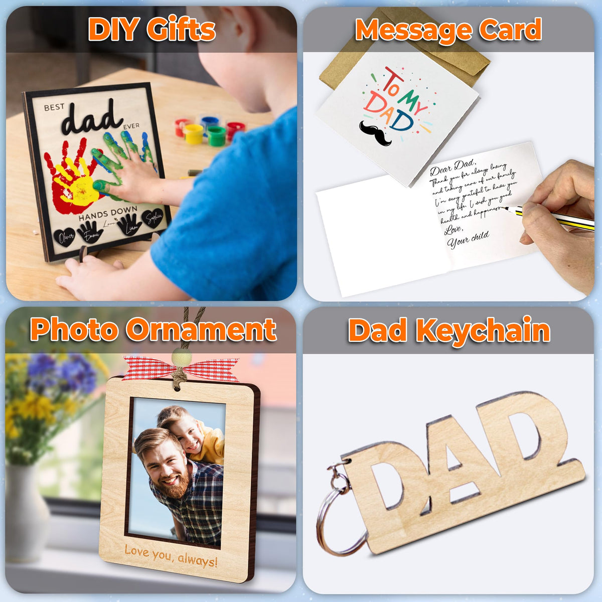 10" Best Dad Ever Hands Down Sign DIY Dad Gifts from Kids Handprint Kit with Acrylic Paint, Toddler Craft Birthday Gift Father's Day for Daddy, Papa Family Plaque with Daughter, Son Names HF90-D
