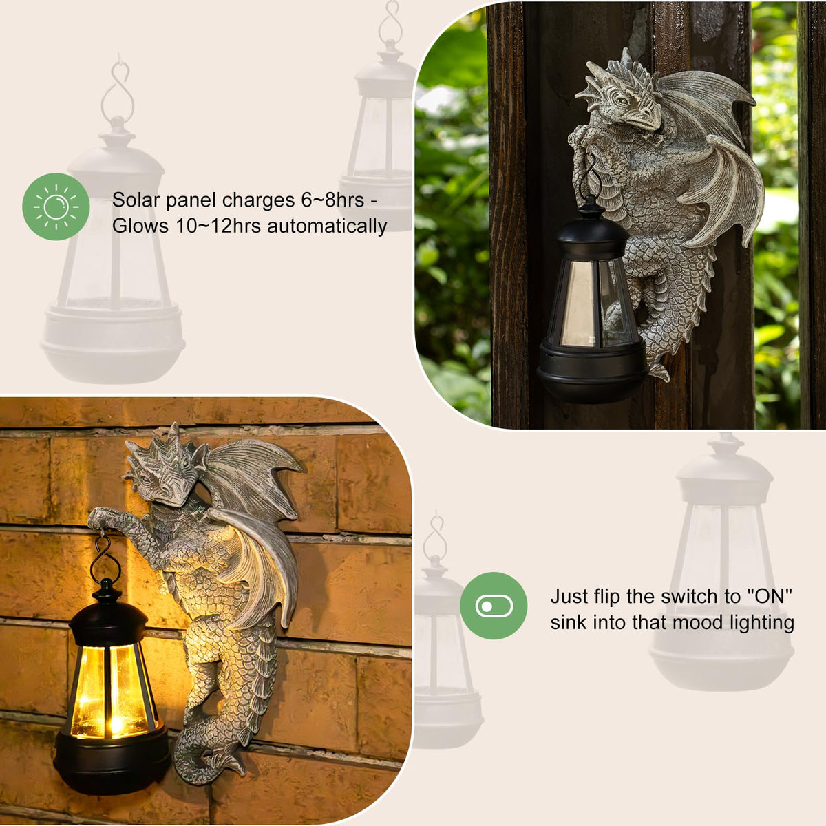 Zqobyr Solar Dragon Statue Outdoor Garden Decor - Medieval Fantasy Yard Art, Whimsical Lawn Ornaments, Unique Decorations Outdoor & Gifts, Weather-Resistant Animal Figurine Gift with Handmade Look