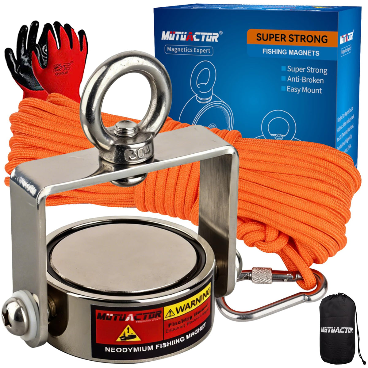 MUTUACTOR Fishing Magnet Kit,Combined 1240lb Strong Rotatable Magnet Fishing Heavy Duty,Permanent Neodymium Rare Earth Magnets with 65Ft Salvage Rope,Anti-Slip Gloves for Retrieving Treasures