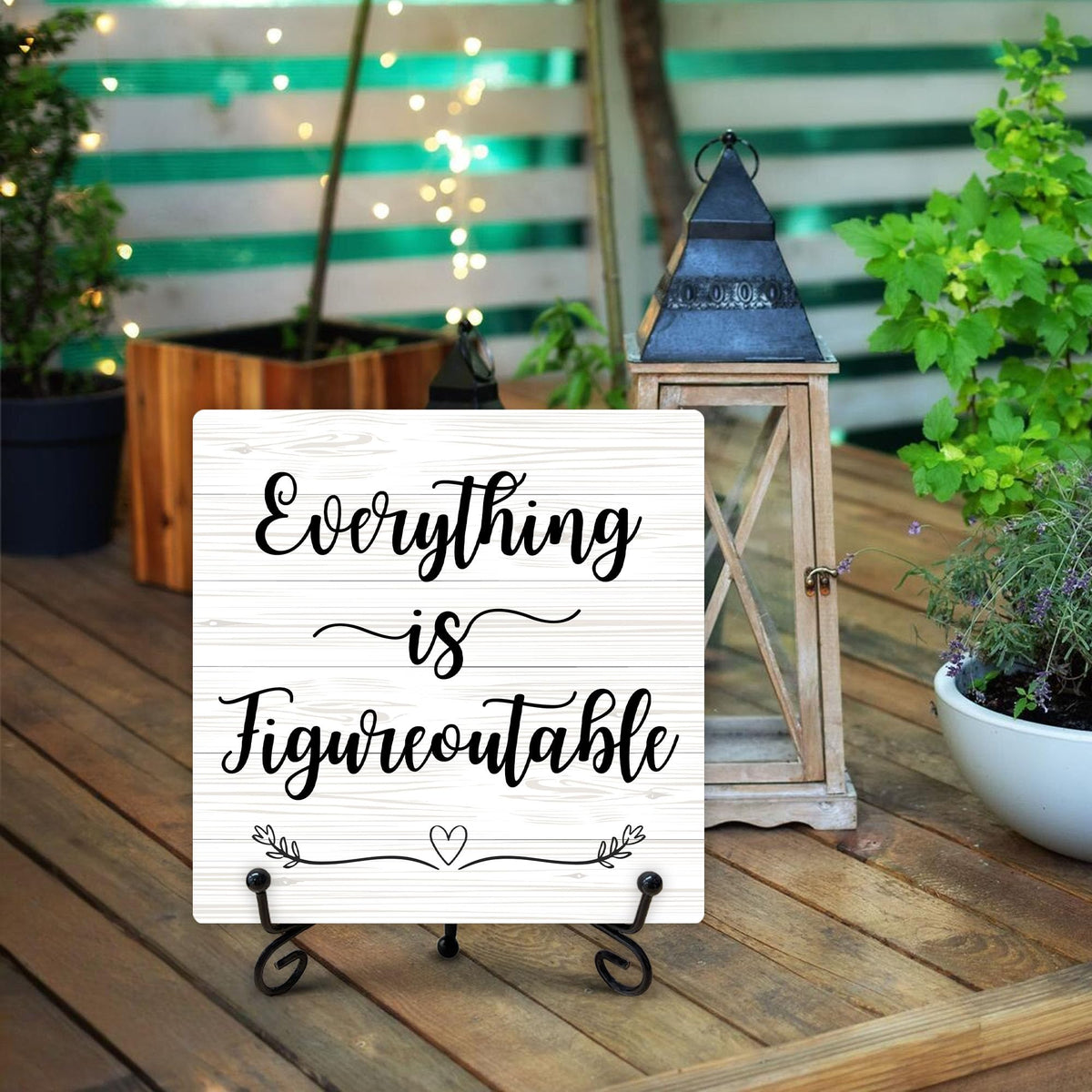 Inspirational Office Gifts for Women, White Desk Decor, Everything Is Figureoutable Wooden Sign with Stand, Birthday Gifts for Men Friends Coworkers, Motivational Office Decor, 5"x5"-A02