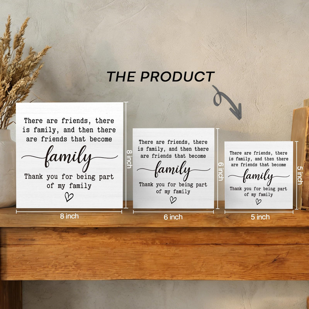 GWOKPAAI Friendship Gifts Wooden Box Signs Desk Decor, Best Friends BFF Gifts, There Are Friends That Become Family Wooden Signs Desk Decorations for Home Bedroom Tabletop Shelf Wall, 5x5in
