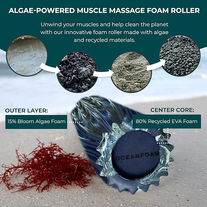 Oceanfoam Ripple Travel Foam Roller (11" x 3.35") Firm Mini Foam Roller for Physical Therapy, Deep Tissue Massage, Back Pain - High Density, Wave Textured - Yoga (Dark Navy, Hunter & Seafoam Marbled)