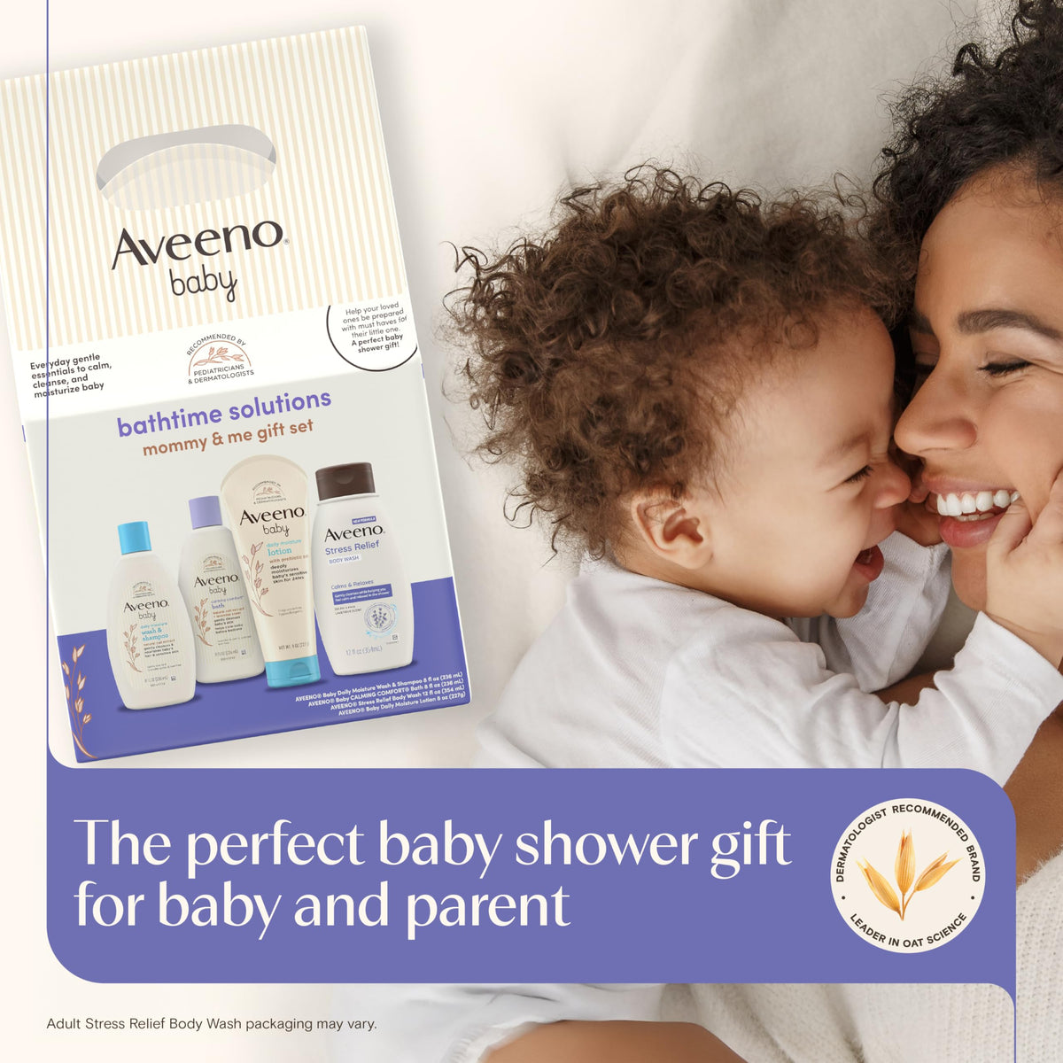 Aveeno Baby Bathtime Solutions Mommy & Me Gift Set, Baby Wash & Shampoo, Calming Bath, Daily Moisturizing Lotion and Stress Relief Body Wash for Mom, Colloidal Oat, Baby Bath Essentials, 4 items