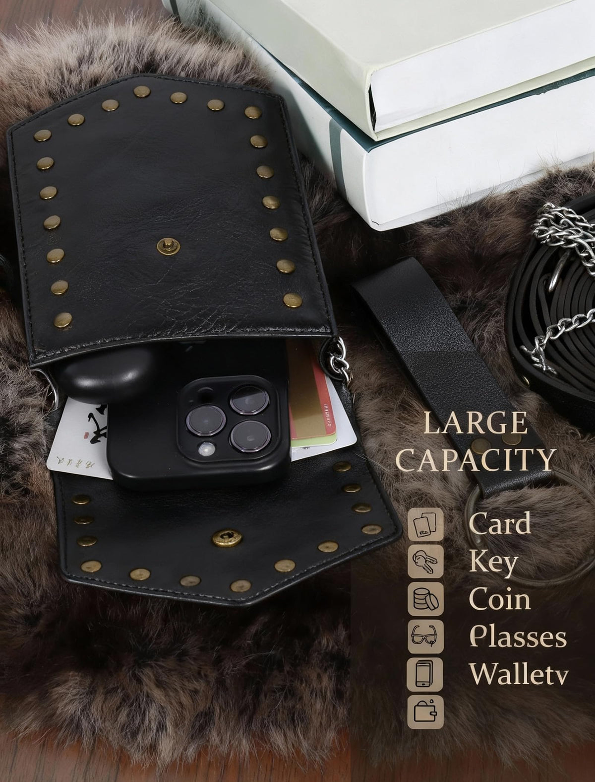Minhuida Medieval Belt with Renaissance Bag & Detachable Chains, Vintage Faux Leather Waist Pouch Dresses Belt Halloween Cosplay Costume Accessorie (Black)